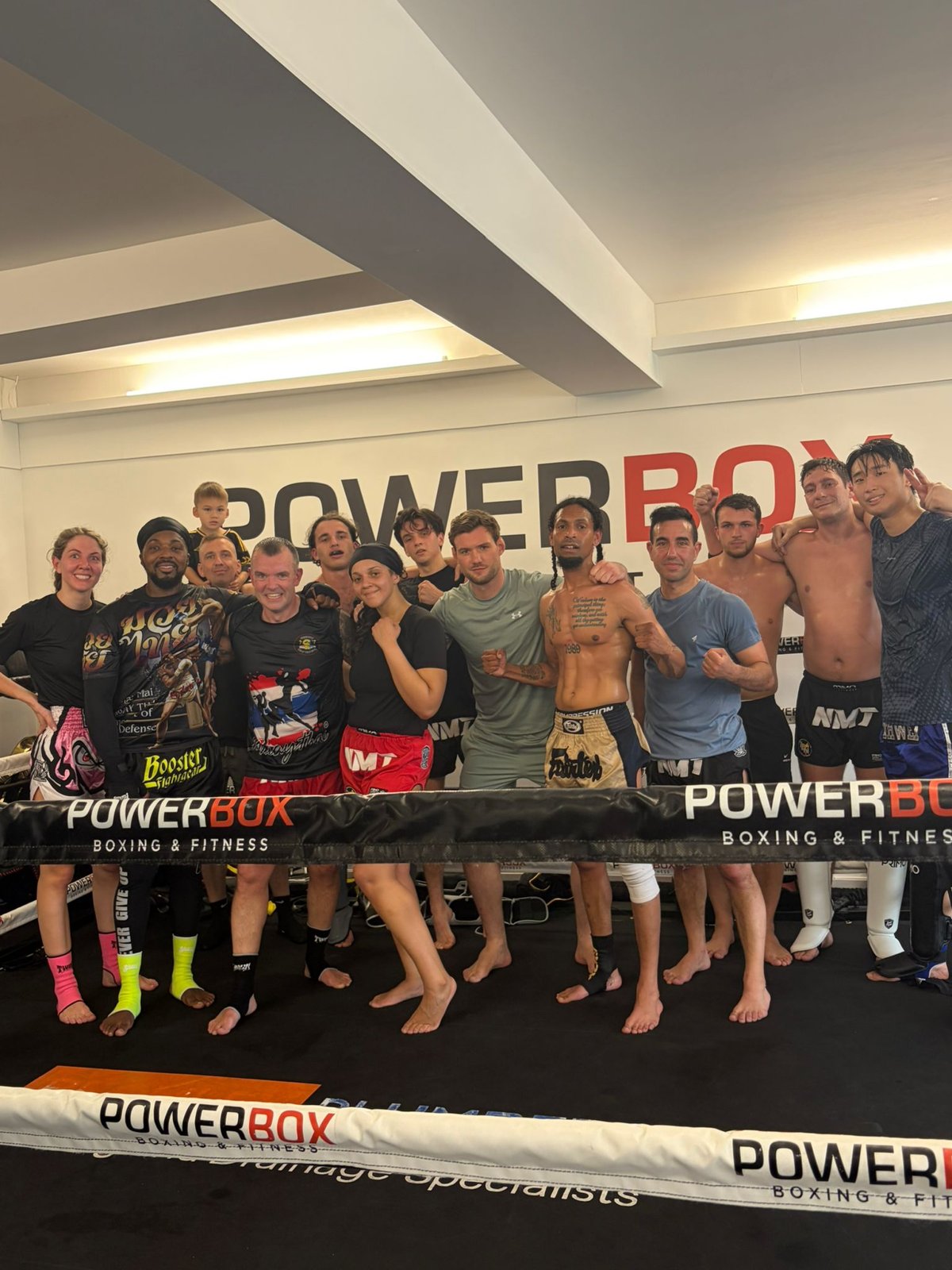 Nolan Muay Thai team group photo in the ring after open sparring